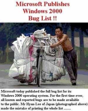 Microsfost publishes windows 2000 bug list