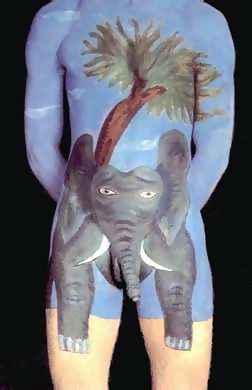 Picture of a man with an elephant painted on his body